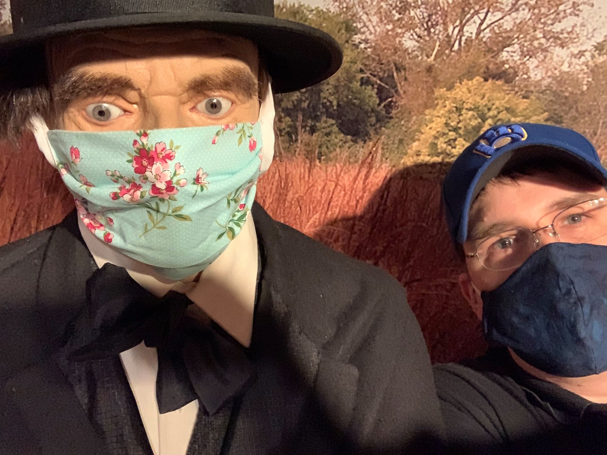 Curator, Mark Hanson, Masked with Creepy Abe (2020)